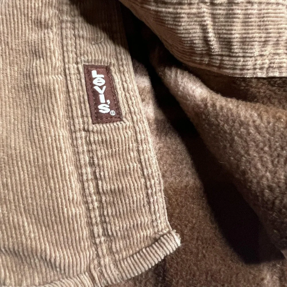 Levi's Shirt Jacket Mens XL Beige Corduroy Fleece Lined Button Up Workwear - Picture 5 of 8